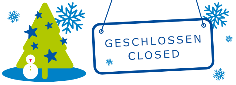 Tannenbaum mit Schild "Geschlossen, Closed"